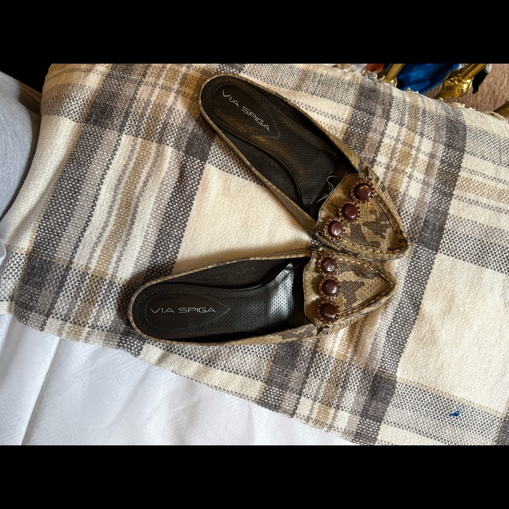 Via Spiga brown snake skin mules size 6.5 in good condition